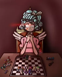 Size: 1024x1280 | Tagged: safe, artist:xxdreamy-rosettexx, derpibooru import, cozy glow, human, alternative cutie mark placement, chess, facial cutie mark, female, humanized, solo, winged humanization, wings