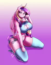 Size: 704x900 | Tagged: suggestive, artist:pia-sama, derpibooru import, princess cadance, alicorn, anthro, plantigrade anthro, adorasexy, bedroom eyes, belly button, big breasts, boob window, bra, breasts, busty princess cadance, cat keyhole bra set, cat lingerie, cleavage, clothes, cute, cutedance, female, gradient background, huge breasts, image, kneeling, lingerie, looking at you, milf, panties, png, sexy, socks, solo, solo female, stupid sexy princess cadance, sweater, thigh highs, underwear