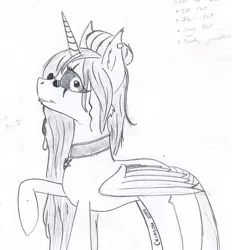 Size: 2141x2304 | Tagged: safe, artist:crimson, deleted from derpibooru, derpibooru import, oc, oc:vileraven, alicorn, pony, vampire, vampony, alicorn oc, glasses, horn, solo, traditional art, wings