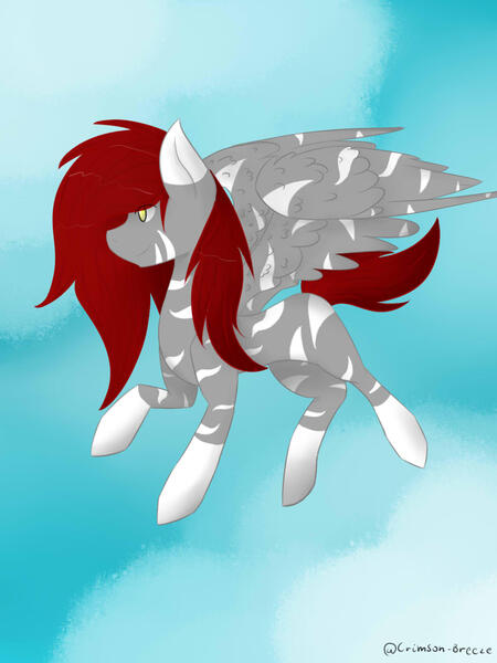 Size: 1200x1600 | Tagged: safe, artist:crimson-breeze, derpibooru import, oc, oc:crimson breeze, unofficial characters only, pegasus, pony, flying, pegasus oc, solo, wings