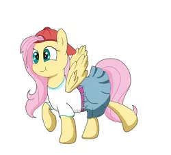 Size: 1980x1800 | Tagged: safe, artist:amateur-draw, derpibooru import, fluttershy, pegasus, pony, 90s grunge fluttershy, baseball cap, cap, clothes, female, hat, mare, simple background, skirt, solo, white background