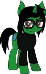 Size: 750x1211 | Tagged: safe, artist:lightningbolt, derpibooru import, ponified, pony, unicorn, .svg available, clothes, glasses, hair over one eye, horn, long sleeves, male, movie accurate, pierce the veil, piercing, shirt, simple background, snake bites, solo, stallion, standing, svg, tony perry, transparent background, vector