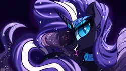 Size: 3840x2160 | Tagged: safe, artist:sadtrooper, derpibooru import, idw, nightmare rarity, pony, unicorn, colored pupils, ear fluff, female, looking at you, mare, open mouth, profile, sharp teeth, solo, teeth, tongue out