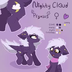Size: 2100x2100 | Tagged: safe, artist:nighty, derpibooru import, oc, oc:nighty cloud, unofficial characters only, pegasus, pony, cheek fluff, chest fluff, clothes, colored pupils, cutie mark, ear fluff, ear piercing, earring, featureless crotch, female, flank, fluffy, frown, jewelry, mare, open mouth, piercing, pink background, reference sheet, scarf, simple background, smiling, tail, trotting, wings, yellow eyes