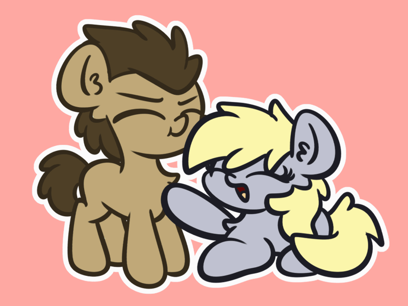 Size: 960x720 | Tagged: safe, artist:kimjoman, derpibooru import, derpy hooves, doctor whooves, time turner, pegasus, pony, :t, animated, boop, chest fluff, chibi, cute, derpabetes, doctorbetes, doctorderpy, ear fluff, eyes closed, female, gif, male, mare, open mouth, petting, pink background, shipping, silly, simple background, smiling, stallion, straight, t: