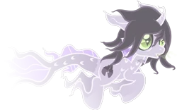Size: 1808x1132 | Tagged: safe, artist:lightningbolt, derpibooru import, oc, ponified, ponified:kellin quinn, ghost, ghost pony, half-siren, hybrid, pony, undead, .svg available, bags under eyes, colored pupils, colored sclera, curved horn, ethereal, eyeliner, fangs, fins, fish tail, floating, horn, jewelry, magic essence, makeup, male, necklace, open mouth, scales, simple background, sleeping with sirens, slit eyes, solo, stallion, svg, transparent, transparent background, vector