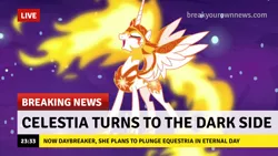 Size: 1280x720 | Tagged: safe, derpibooru import, edit, edited screencap, screencap, daybreaker, princess celestia, a royal problem, breaking news, break your own news, dark jedi, knights of ren, sith, star wars