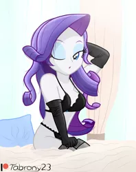 Size: 1200x1516 | Tagged: suggestive, artist:tabrony23, derpibooru import, rarity, equestria girls, adorasexy, beautiful, bedroom eyes, black underwear, bra, breasts, busty rarity, clothes, cute, evening gloves, female, gloves, lingerarity, lingerie, long gloves, looking at you, one eye closed, panties, patreon, raribetes, sexy, solo, solo female, stupid sexy rarity, underwear, wink