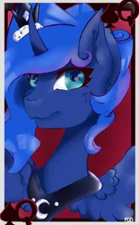 Size: 1931x3106 | Tagged: safe, artist:daniefox, derpibooru import, princess luna, pony, bust, card, deviantart watermark, female, obtrusive watermark, portrait, solo, watermark