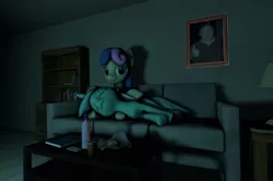 Size: 1625x1077 | Tagged: safe, derpibooru import, bon bon, lyra heartstrings, sweetie drops, pony, 3d, alcohol, coffee table, couch, eyes closed, gabe newell, lamp, lying down, napkin, sleeping, source filmmaker