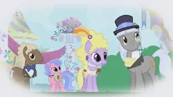 Size: 1280x720 | Tagged: safe, derpibooru import, screencap, caesar, count caesar, lyrica lilac, royal ribbon, sealed scroll, earth pony, pony, unicorn, the ticket master, female, male, mare, stallion