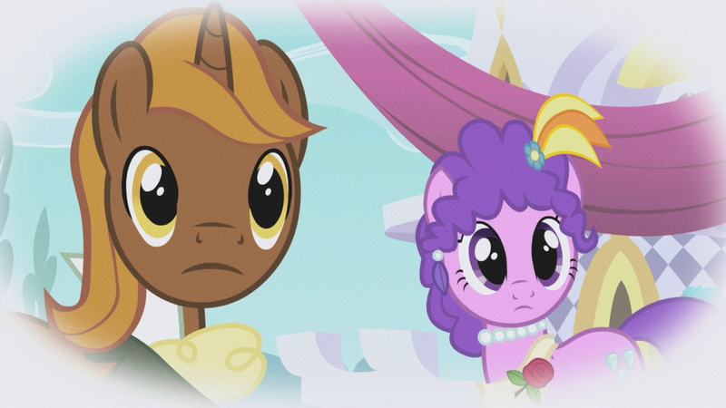 Size: 1280x720 | Tagged: safe, derpibooru import, screencap, chocolate tail, purple wave, earth pony, pony, unicorn, the ticket master, female, male, mare, stallion