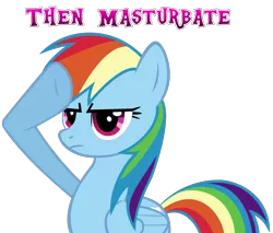 Size: 2000x1700 | Tagged: suggestive, derpibooru import, rainbow dash, pegasus, pony, caption, female, image macro, mare, meme, rainbow dash salutes, salute, simple background, solo, text, transparent background