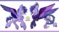 Size: 2048x1111 | Tagged: safe, artist:theblue-moonz, derpibooru import, oc, unofficial characters only, draconequus, pegasus, pony, draconequus oc, duo, horns, male, pegasus oc, reference sheet, stallion, wings