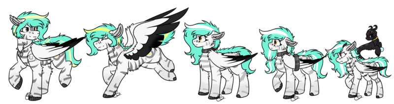 Size: 2172x572 | Tagged: safe, artist:rokosmith26, derpibooru import, oc, oc:rokosmith, oc:rulu, unofficial characters only, demon, pegasus, pony, angry, belly fluff, chest fluff, chin fluff, collar, colored wings, crying, duo, duo female, ear fluff, fangs, female, filly, floppy ears, fluffy, hair accessory, happy, heterochromia, horn, jewelry, long hair, long mane, mare, markings, multicolored wings, necklace, orb, pendant, sad, short hair, short mane, simple background, slave collar, spirit, spread wings, stand, tears of fear, tears of joy, tied up, transparent background, tribal marking, wing fluff, wings, younger