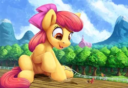 Size: 3000x2063 | Tagged: safe, alternate version, artist:tsitra360, derpibooru import, apple bloom, applejack, big macintosh, scootaloo, sweetie belle, earth pony, pegasus, pony, unicorn, adorabloom, apple, apple tree, applebutt, brother and sister, butt, cute, cutie mark crusaders, female, fence, filly, food, giant earth pony, giant pony, high res, macro, male, open mouth, scenery, siblings, sisters, sitting, smiling, stallion, sweet apple acres, tree