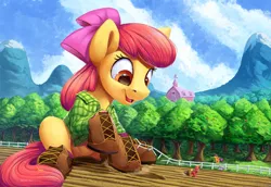 Size: 3000x2063 | Tagged: safe, artist:tsitra360, derpibooru import, apple bloom, applejack, big macintosh, scootaloo, sweetie belle, earth pony, pegasus, pony, unicorn, adorabloom, apple, apple tree, applebutt, boots, brother and sister, butt, clothes, cute, cutie mark crusaders, female, fence, filly, flannel, food, giant earth pony, giant pony, high res, macro, male, open mouth, scenery, shirt, shoes, siblings, sisters, sitting, smiling, stallion, sweet apple acres, tree