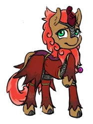 Size: 596x798 | Tagged: safe, artist:multiverseequine, derpibooru import, kirin oc, oc, oc:karma, unofficial characters only, kirin, armor, chainmail, clothes, curved horn, daybreak island, dreamworks face, female, horn, image, leonine tail, mare, png, robe, simple background, solo, standing, transparent background