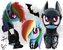 Size: 1280x1024 | Tagged: safe, artist:raphaeldavid, derpibooru import, rainbow dash, autodesk sketchbook, batarang, batman, batmare, business suit, clothes, quote, serious, sketch, sketch dump, the batman (2021)