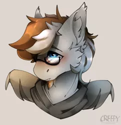 Size: 2268x2340 | Tagged: safe, artist:suplolnope, derpibooru import, oc, oc:times one, bat pony, pony, clothes, facial hair, glasses, male, scarf, stallion