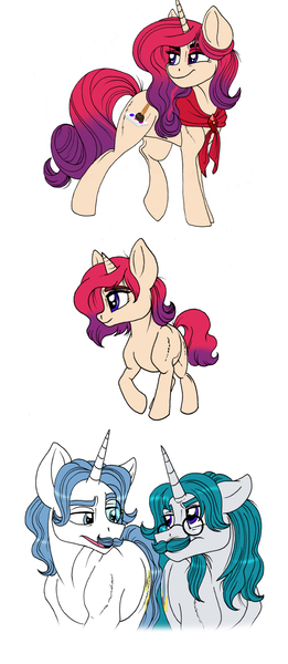 Size: 750x1722 | Tagged: safe, artist:celestial-rainstorm, derpibooru import, fancypants, oc, oc:harpsichord, oc:splendor, pony, unicorn, female, filly, mare, offspring, parent:oc:glittering facet, parent:oc:harpsichord, parents:oc x oc, simple background, white background