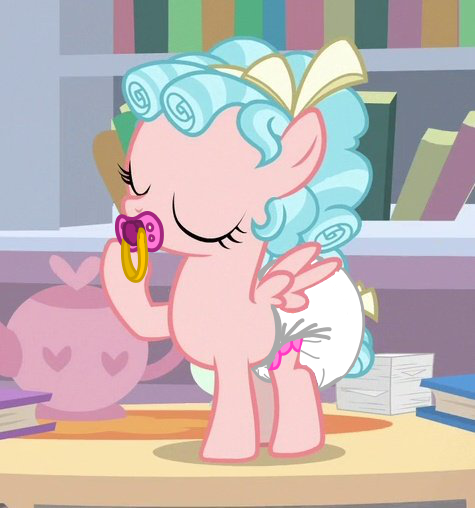 Size: 475x508 | Tagged: suggestive, alternate version, artist:lynnthenerdkitty, derpibooru import, edit, edited screencap, screencap, cozy glow, pegasus, pony, what lies beneath, book, bookshelf, cozybetes, cropped, cute, diaper, diaper edit, diaper fetish, eyes closed, female, fetish, filly, non-baby in diaper, pacifier, poofy diaper, raised hoof, solo, teapot