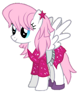 Size: 274x318 | Tagged: safe, artist:deepestclover80, derpibooru import, edit, edited screencap, screencap, pegasus, pony, scare master, background removed, blue eyes, clothes, costume, dress, female, gem glitter, glitter pony, jem, jem and the holograms, mare, outfit, pink mane, simple background, solo, transparent background, white coat