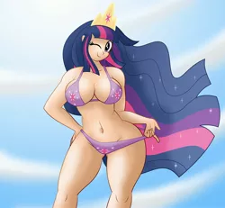 Size: 3000x2772 | Tagged: suggestive, artist:aleximusprime, derpibooru import, twilight sparkle, alicorn, human, the last problem, beach, belly button, big breasts, bikini, breasts, busty twilight sparkle, child bearing hips, cleavage, clothes, crown, curvy, cutie mark, cutie mark bikini, cutie mark on clothes, female, hand on hip, hand on thigh, hourglass figure, humanized, jewelry, looking at you, ocean, older, older twilight, one eye closed, panties, panty pull, princess twilight 2.0, printed bikini, regalia, smiling, smiling at you, solo, stupid sexy twilight, swimsuit, thighs, thunder thighs, twilight sparkle (alicorn), underwear, wide hips, wink, winking at you