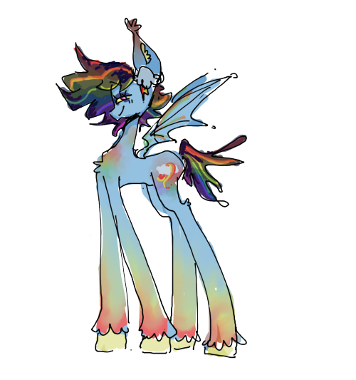 Size: 500x533 | Tagged: safe, artist:russianvore, derpibooru import, rainbow dash, bat pony, pony, g5, long legs, race swap, rainbow dash (g5), redesign, simple background, squint, transparent background