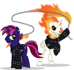 Size: 1280x1196 | Tagged: grimdark, artist:mlp-trailgrazer, derpibooru import, oc, oc:moshua blaze, pony, unicorn, bone, chains, ghost rider, male, simple background, skeleton, stallion, transparent background