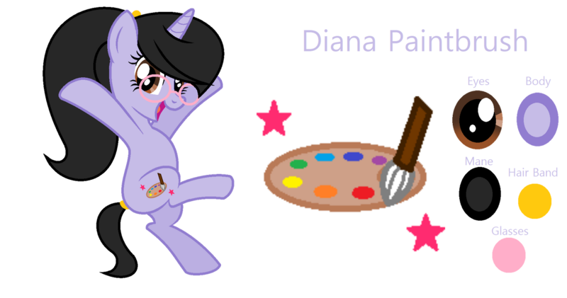 Size: 1280x673 | Tagged: safe, artist:stellamoonshine, derpibooru import, oc, oc:diana paintbrush, pony, unicorn, female, glasses, mare, reference sheet, simple background, solo, transparent background