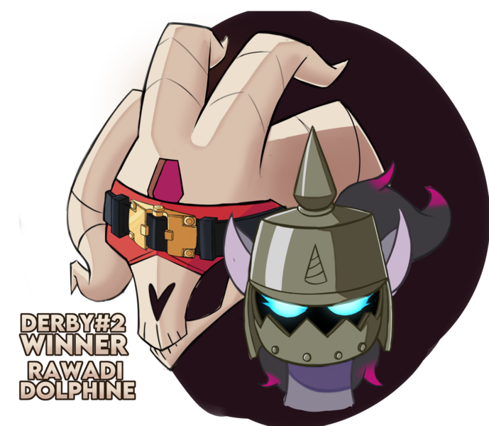 Size: 2480x2160 | Tagged: safe, artist:hitsuji, derpibooru import, oleander (tfh), demon, them's fightin' herds, community related, crossover, duo, fred, glowing eyes, guilty gear, helmet, mask, potemkin, simple background, transparent background, zato-1