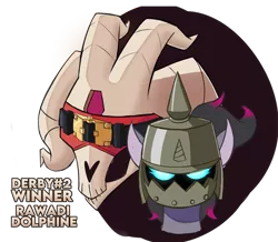 Size: 2480x2160 | Tagged: safe, artist:hitsuji, derpibooru import, oleander (tfh), demon, them's fightin' herds, community related, crossover, duo, fred, glowing eyes, guilty gear, helmet, mask, potemkin, simple background, transparent background, zato-1