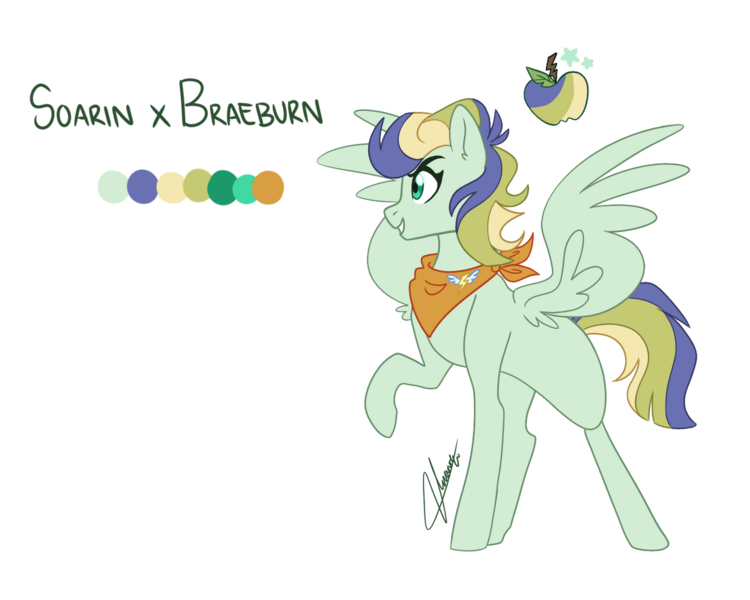 Size: 1280x1024 | Tagged: safe, artist:doggie31, derpibooru import, oc, unofficial characters only, pegasus, pony, color palette, magical gay spawn, neckerchief, offspring, parent:braeburn, parent:soarin', parents:soarburn, signature, simple background, solo, spread wings, transparent background, wings