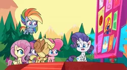 Size: 1669x929 | Tagged: safe, derpibooru import, screencap, applejack, fluttershy, pinkie pie, rainbow dash, rarity, twilight sparkle, twilight sparkle (alicorn), alicorn, pony, my little pony: pony life, the rarity report, spoiler:pony life s01e25, spoiler:pony life s01e43, female, mane six