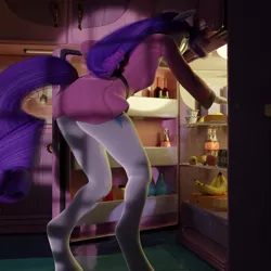 Size: 1920x1920 | Tagged: suggestive, artist:stellarator, derpibooru import, rarity, anthro, unguligrade anthro, unicorn, 3d, bent over, blender, butt, carousel boutique, clothes, cycles, female, not sfm, refrigerator, robe, skirt, solo, solo female, upskirt