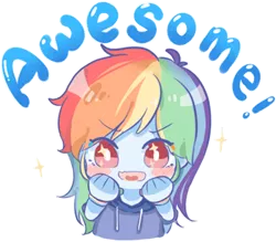 Size: 351x307 | Tagged: safe, artist:yuan-rino, derpibooru import, rainbow dash, equestria girls, awesome, blush sticker, blushing, clothes, cute, dashabetes, eye sparkles, female, hoodie, open mouth, simple background, solo, transparent background, wingding eyes