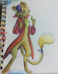 Size: 1280x1628 | Tagged: abyssinian, anthro, artist:crimsonfireboltart, capper dapperpaws, clothes, derpibooru import, digitigrade anthro, male, my little pony: the movie, safe, solo, tail, traditional art