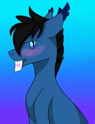 Size: 1867x2450 | Tagged: safe, artist:toptian, derpibooru import, oc, unofficial characters only, earth pony, pony, abstract background, blushing, bust, earth pony oc, heart, male, mouth hold, simple background, solo, stallion, white background