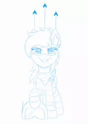 Size: 2132x3000 | Tagged: safe, artist:arcane-thunder, derpibooru import, oc, oc:superluminal, unofficial characters only, pegasus, pony, bandana, clothes, ear fluff, ear piercing, earring, female, grin, helmet, jewelry, mare, monochrome, piercing, simple background, sketch, smiling, socks, spaceship, squadron, striped socks, striped sweater, sweater, white background