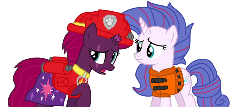 Size: 2340x1080 | Tagged: safe, artist:徐詩珮, derpibooru import, fizzlepop berrytwist, tempest shadow, oc, oc:aurora (tempest's mother), series:sprglitemplight diary, series:sprglitemplight life jacket days, series:springshadowdrops diary, series:springshadowdrops life jacket days, alternate universe, clothes, female, lifejacket, marshall (paw patrol), mother and child, mother and daughter, paw patrol, simple background, transparent background