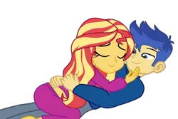 Size: 2464x1648 | Tagged: safe, artist:gmaplay, derpibooru import, flash sentry, sunset shimmer, equestria girls, bunset shimmer, butt, clothes, cuddling, female, flashimmer, hug, male, mimir, pajamas, shipping, simple background, straight, transparent background