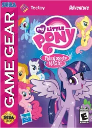 Size: 719x997 | Tagged: safe, derpibooru import, edit, applejack, fluttershy, pinkie pie, rainbow dash, rarity, spike, twilight sparkle, alicorn, cover, esrb, happy birthday mlp:fim, mane seven, mane six, mlp fim's tenth anniversary, sega, sega game gear, tectoy, twilight sparkle (alicorn)