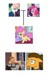Size: 628x988 | Tagged: safe, derpibooru import, edit, edited screencap, screencap, cheese sandwich, fernando the straw, li'l cheese, pinkie pie, svengallop, earth pony, human, pony, the last laugh, the last problem, drinking straw, female, filly, floppy ears, headcanon, male, mare, simple background, stallion, wat, white background, you are not the father