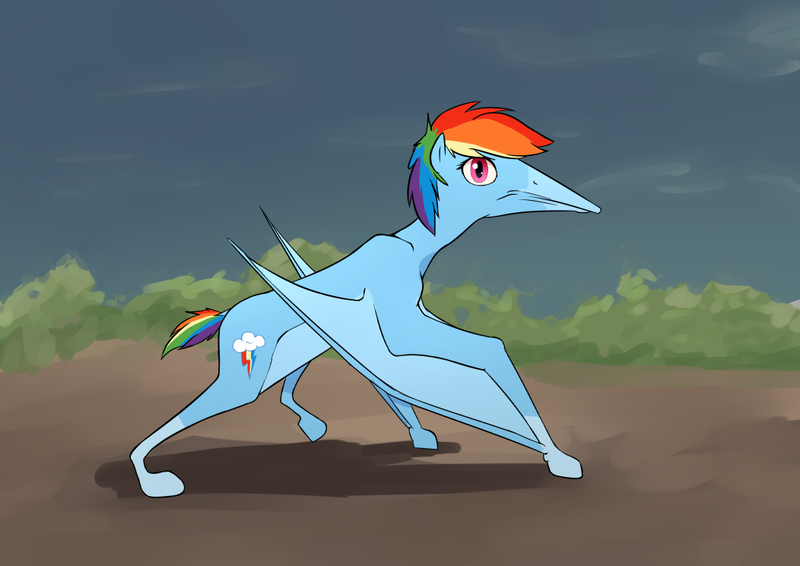 Size: 1052x744 | Tagged: safe, artist:whiskeypanda, derpibooru import, rainbow dash, ponified, dinosaur, hybrid, pony, pterodactyl, /mlp/, drawthread, ponified animal photo, pterodash, requested art, solo, species swap, spread wings, wings