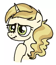 Size: 262x302 | Tagged: safe, artist:kleyime, derpibooru import, sweet biscuit, pony, unicorn, /mlp/, confused, drawthread, hoof on chest, requested art, scrunchy face, simple background, solo, white background