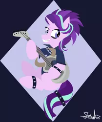 Size: 4455x5336 | Tagged: safe, artist:samsailz, derpibooru import, starlight glimmer, unicorn, bags under eyes, edgelight glimmer, electric guitar, guitar, lineless, metal, musical instrument, punk, rock, smiling