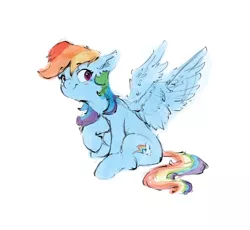 Size: 2770x2550 | Tagged: safe, artist:vanillaghosties, derpibooru import, rainbow dash, pegasus, pony, cute, dashabetes, ear fluff, female, looking at you, mare, simple background, sitting, smiling, solo, white background, wings