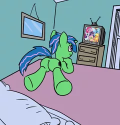 Size: 2500x2600 | Tagged: safe, artist:platypus in a can, derpibooru import, oc, oc:wonder wire, butt, mlp fim's tenth anniversary, television, watching tv