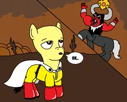 Size: 1051x847 | Tagged: safe, artist:logan jones, derpibooru import, lord tirek, ponified, centaur, pony, twilight's kingdom, 2 panel comic, comic, ok, one punch man, saitama, this will end in death, this will end in one punch, tirek is doomed
